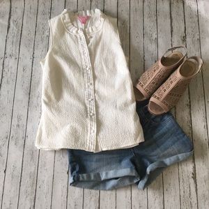 Lilly Pulitzer White Ruffle Button Down Top